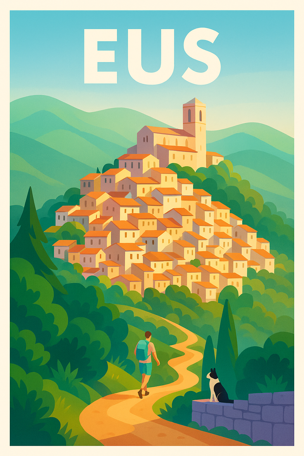 Affiche Eus — Le joyau perché des Pyrénées · poster d'art de Eus