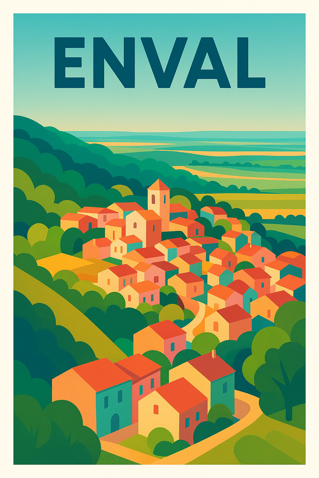 Affiche de Enval - Vue colorée du charmant village