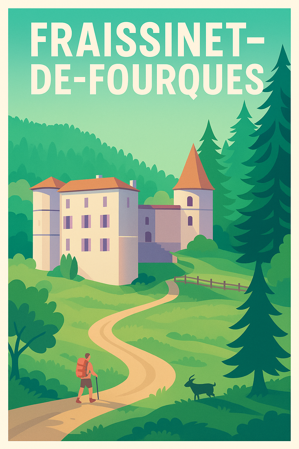 Affiche Fraissinet-de-Fourques — Évasion nature et patrimoine · poster d'art de Fraissinet-de-Fourques