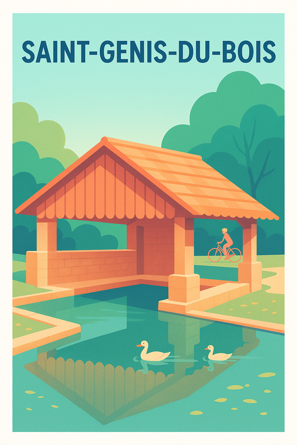 Affiche Saint-Genis-du-Bois — Harmonie et nature au lavoir · poster d'art de Saint-Genis-du-Bois
