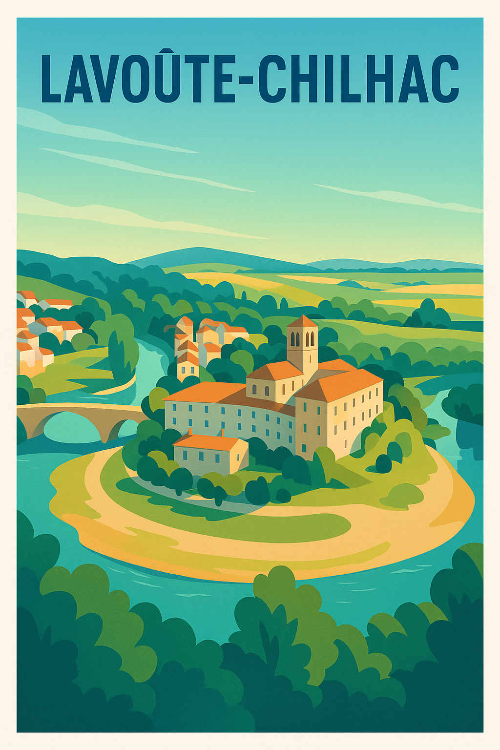 Affiche Lavoûte-Chilhac — Le charme intemporel au bord de l'Allier · poster d'art de Lavoûte-Chilhac