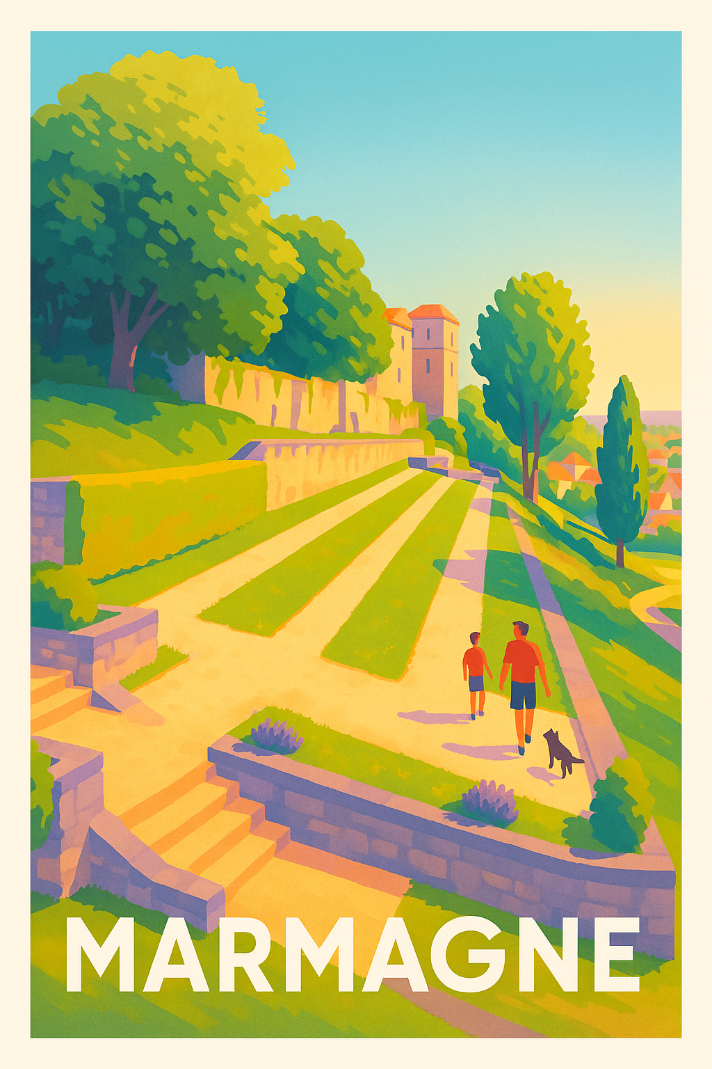 Affiche Marmagne — Promenade ensoleillée dans un écrin de verdure · poster d'art de Marmagne