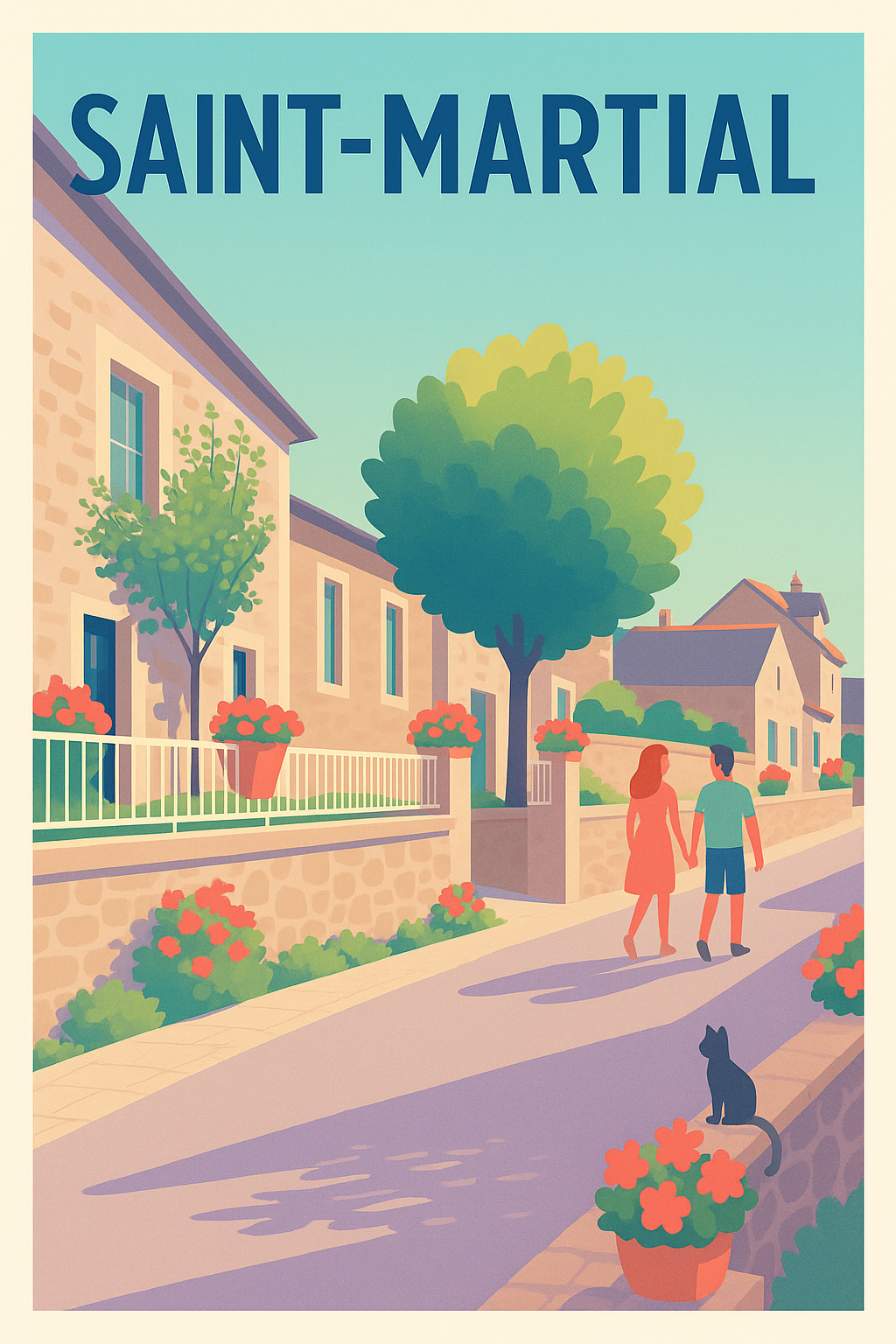 Affiche Saint-Martial — Promenade paisible au cœur du village · poster d'art de Saint-Martial