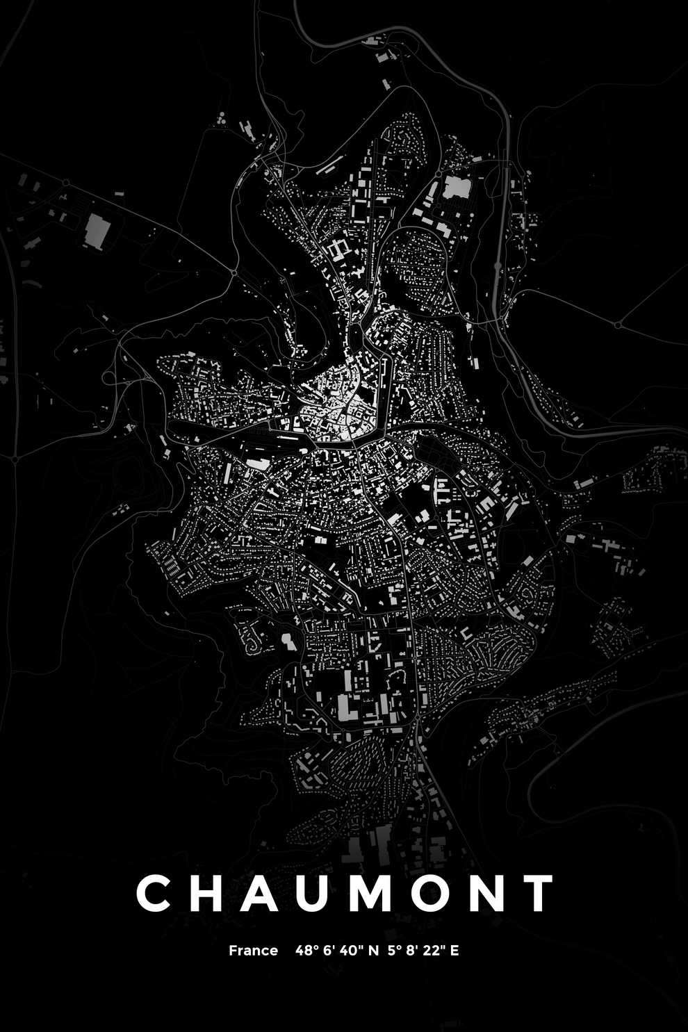 Carte de Chaumont nuit - Affiche personnalisée