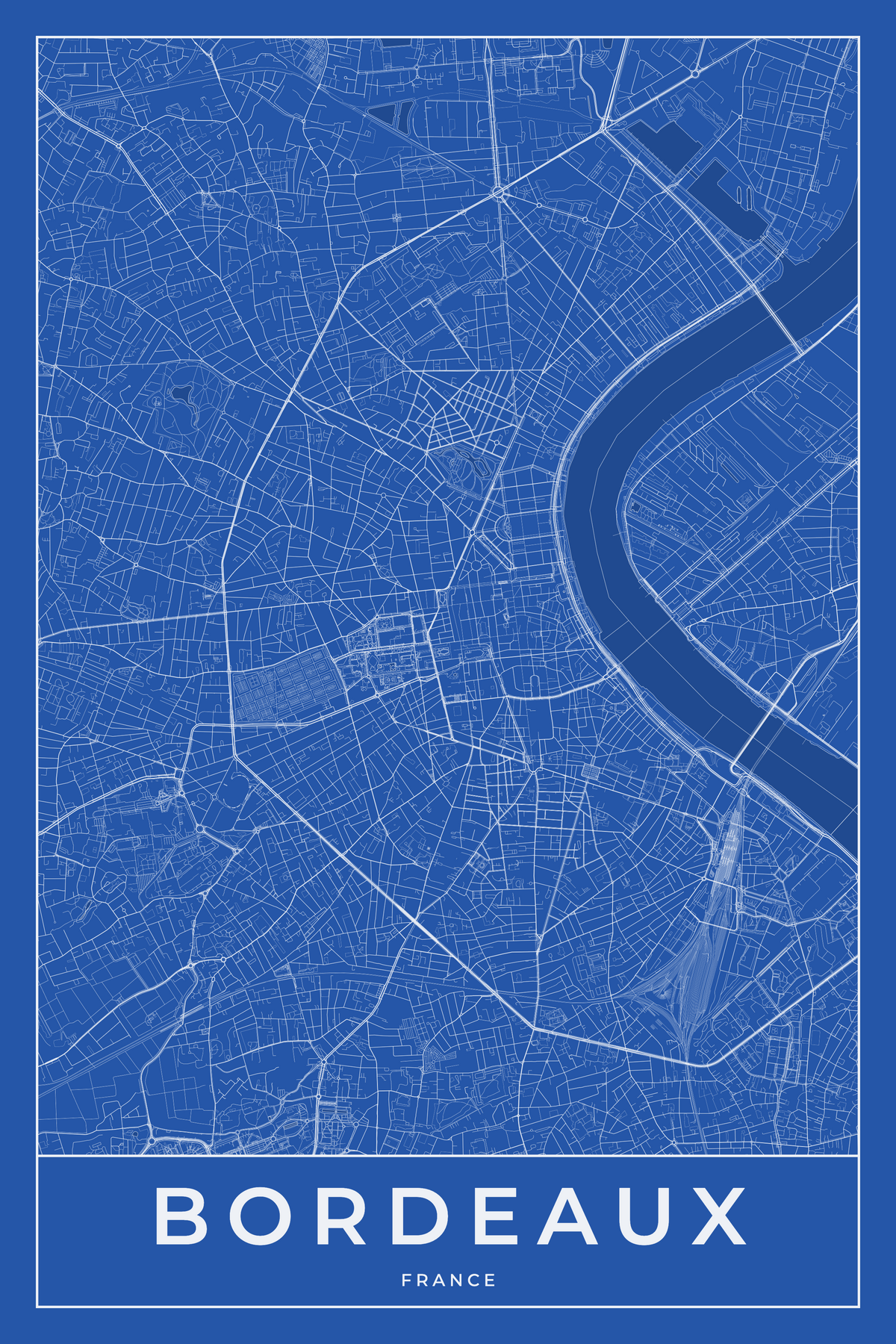 Carte de Bordeaux bleue - Affiche personnalisée
