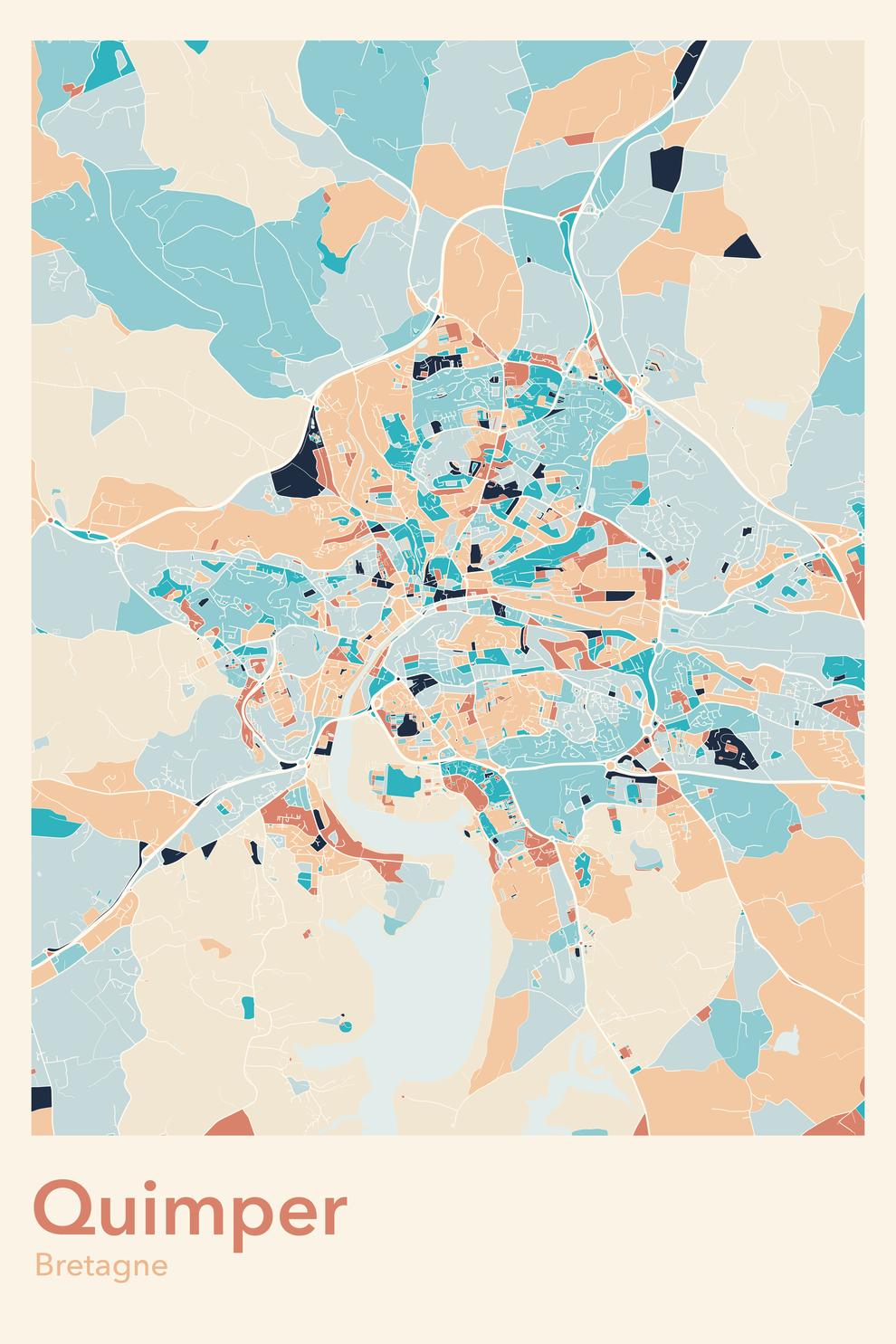 Plan de Quimper coloré - Carte personnalisée