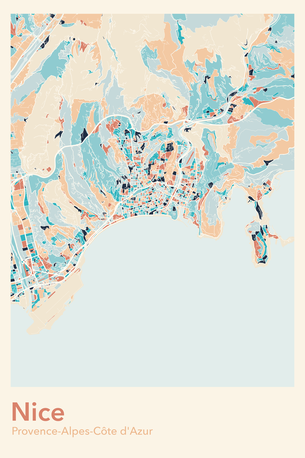 Plan de Nice coloré - Carte personnalisée