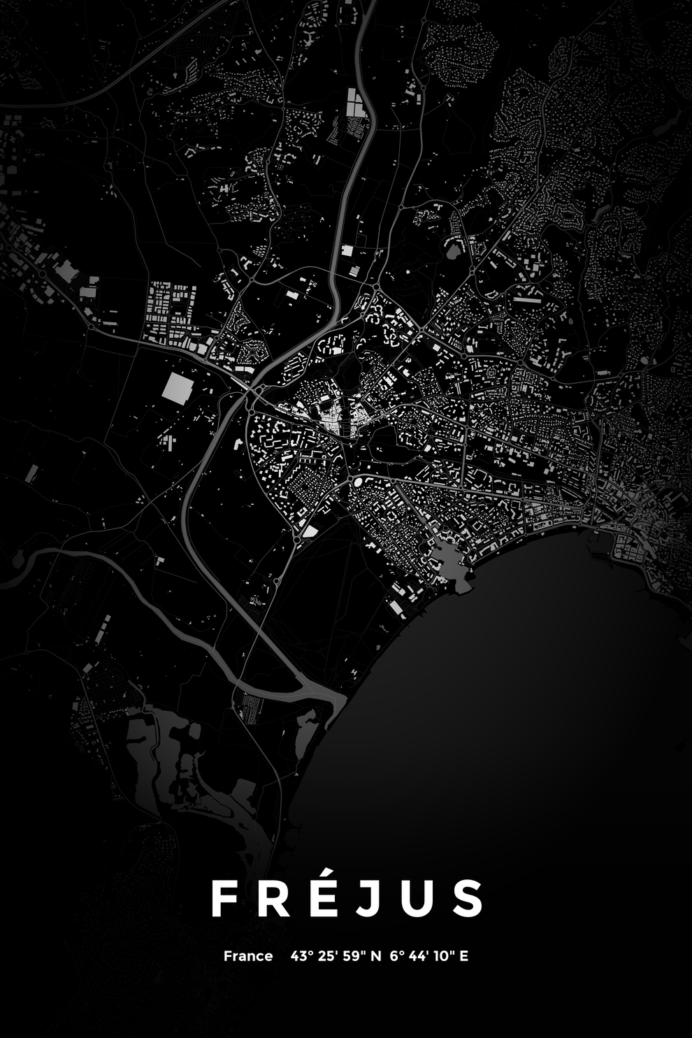 Carte de Fréjus nuit - Affiche personnalisée