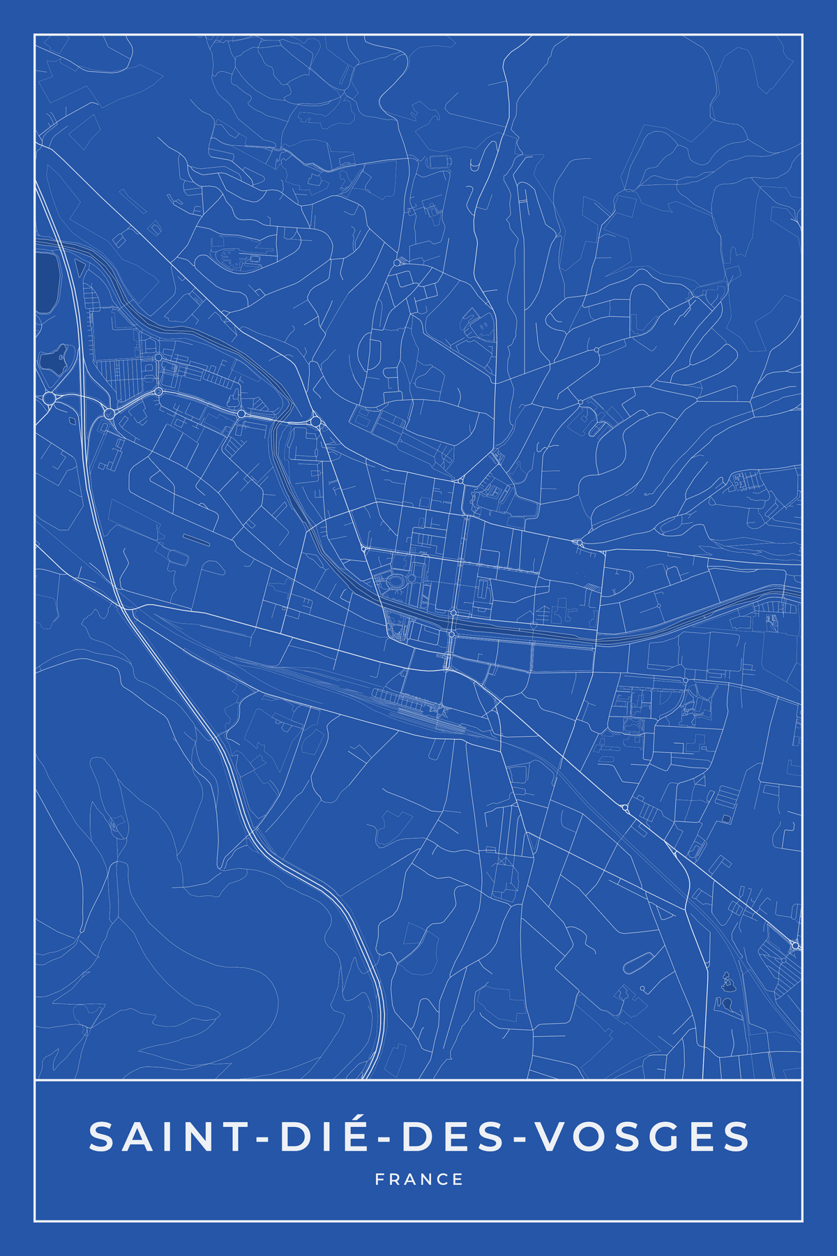 Carte de Saint-Dié-des-Vosges bleue - Affiche personnalisée