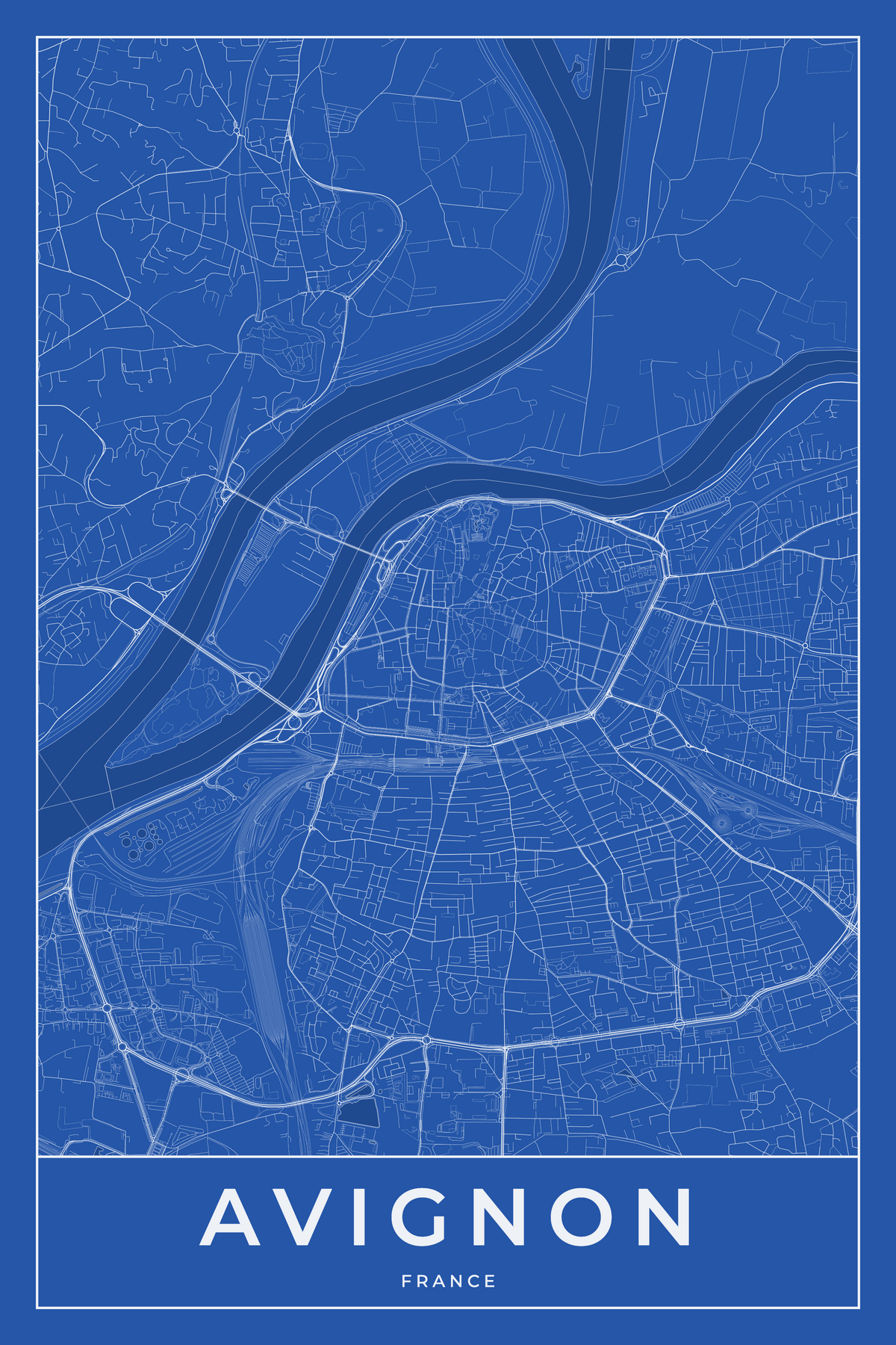 Carte d'Avignon bleue - Affiche personnalisée