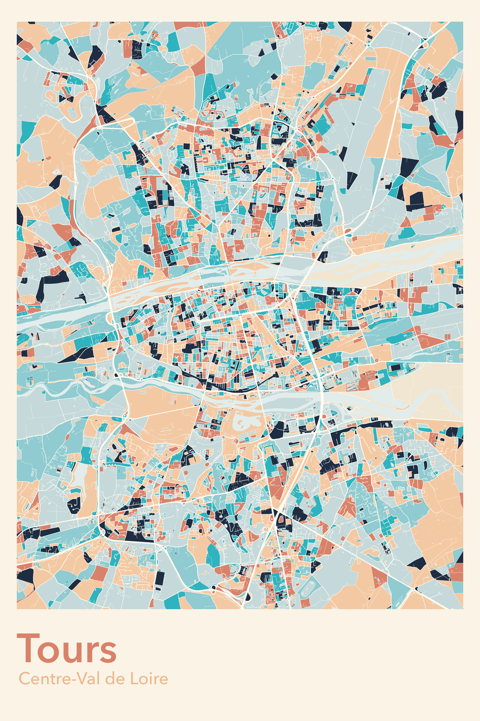 Plan de Tours coloré - Carte personnalisée