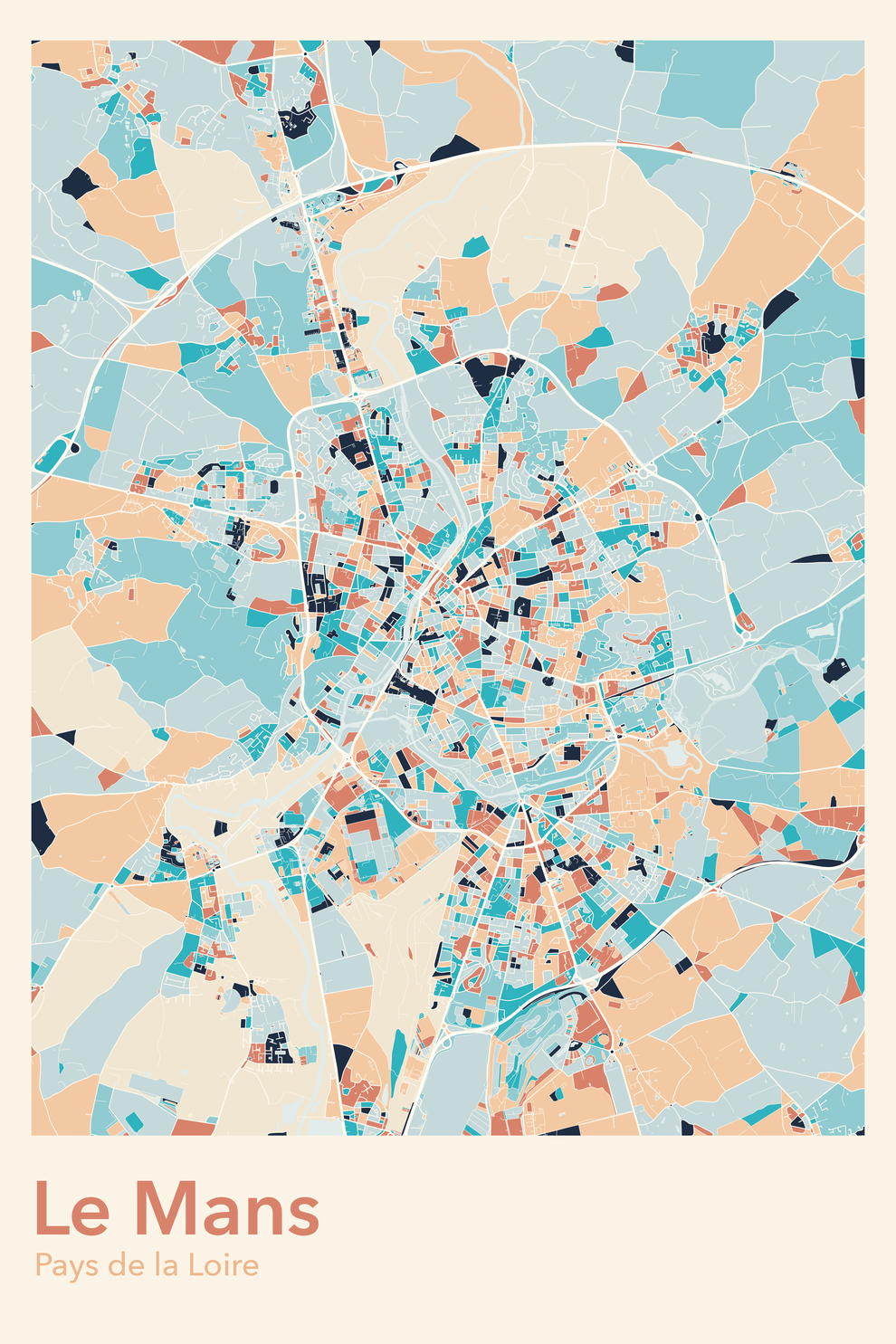 Plan du Mans coloré - Carte personnalisée