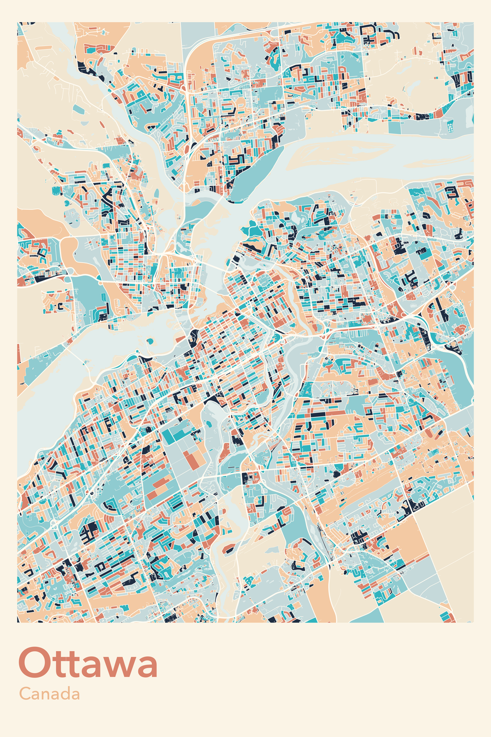 Plan d'Ottawa coloré - Carte personnalisée