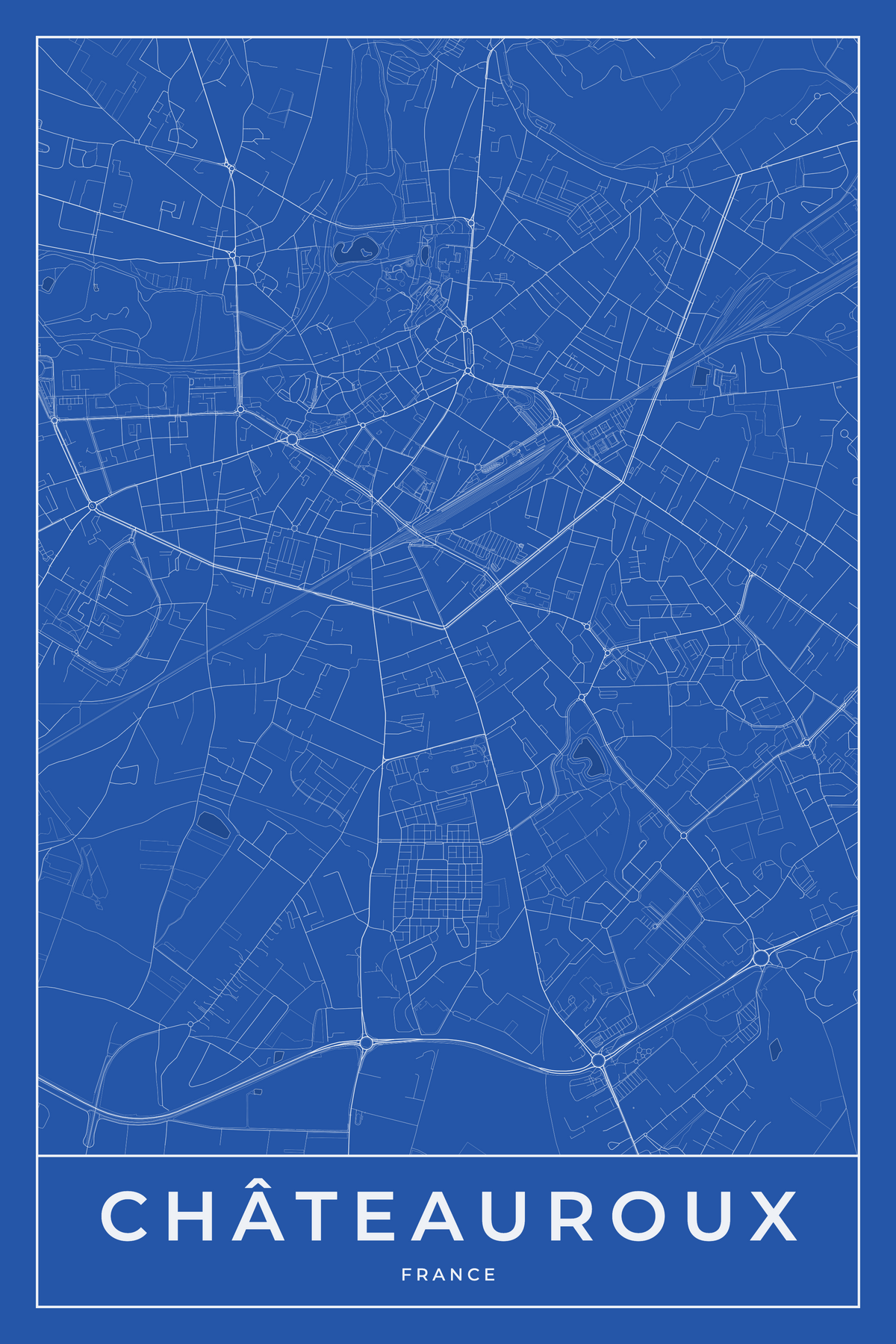 Carte de Châteauroux bleue - Affiche personnalisée