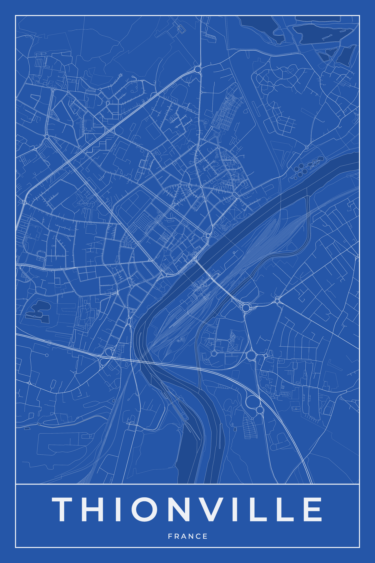 Carte de Thionville bleue - Affiche personnalisée