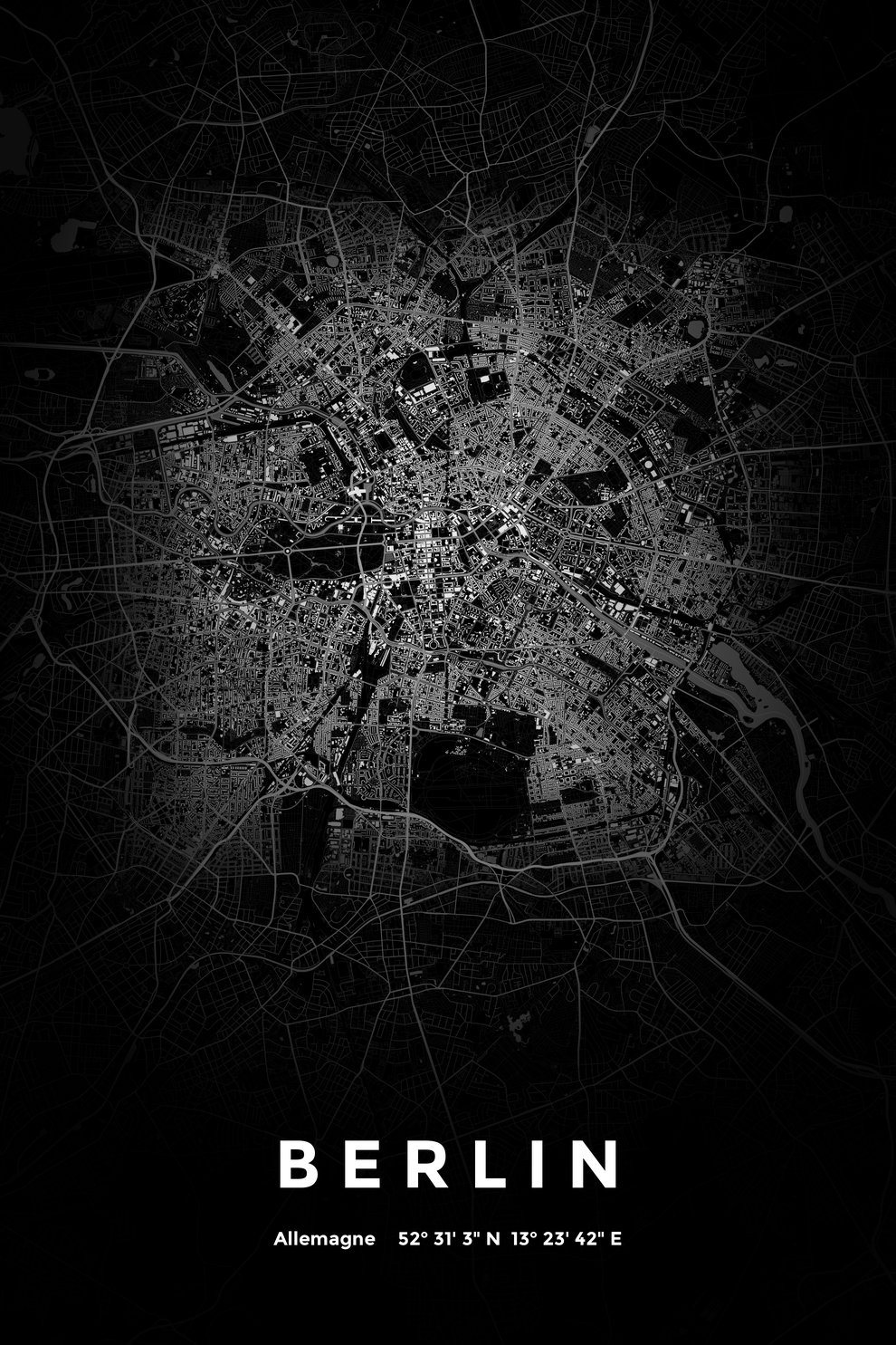 Carte de Berlin nuit - Affiche personnalisée