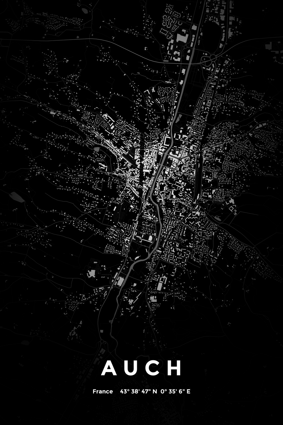 Carte d'Auch nuit - Affiche personnalisée