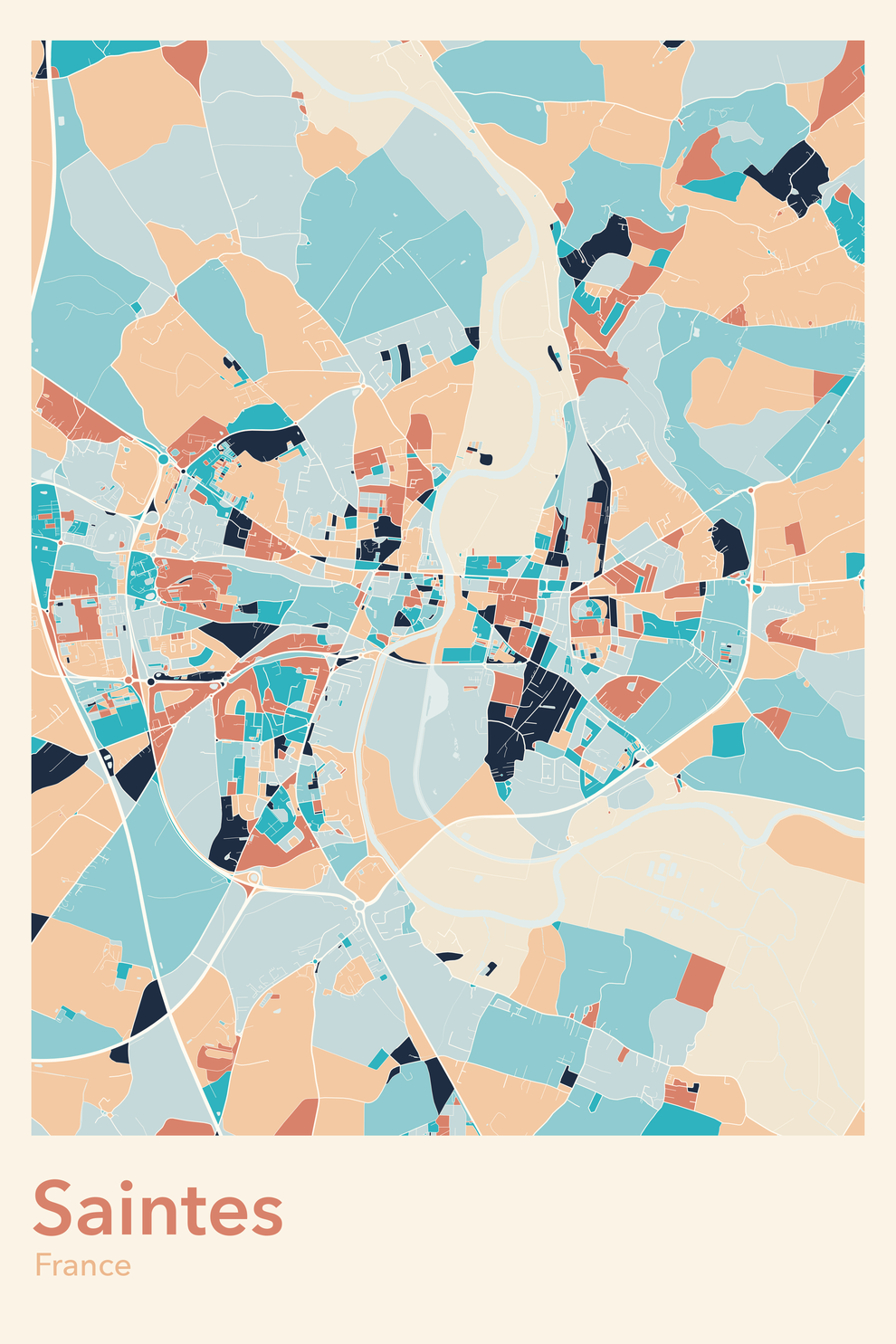 Plan de Saintes coloré - Carte personnalisée