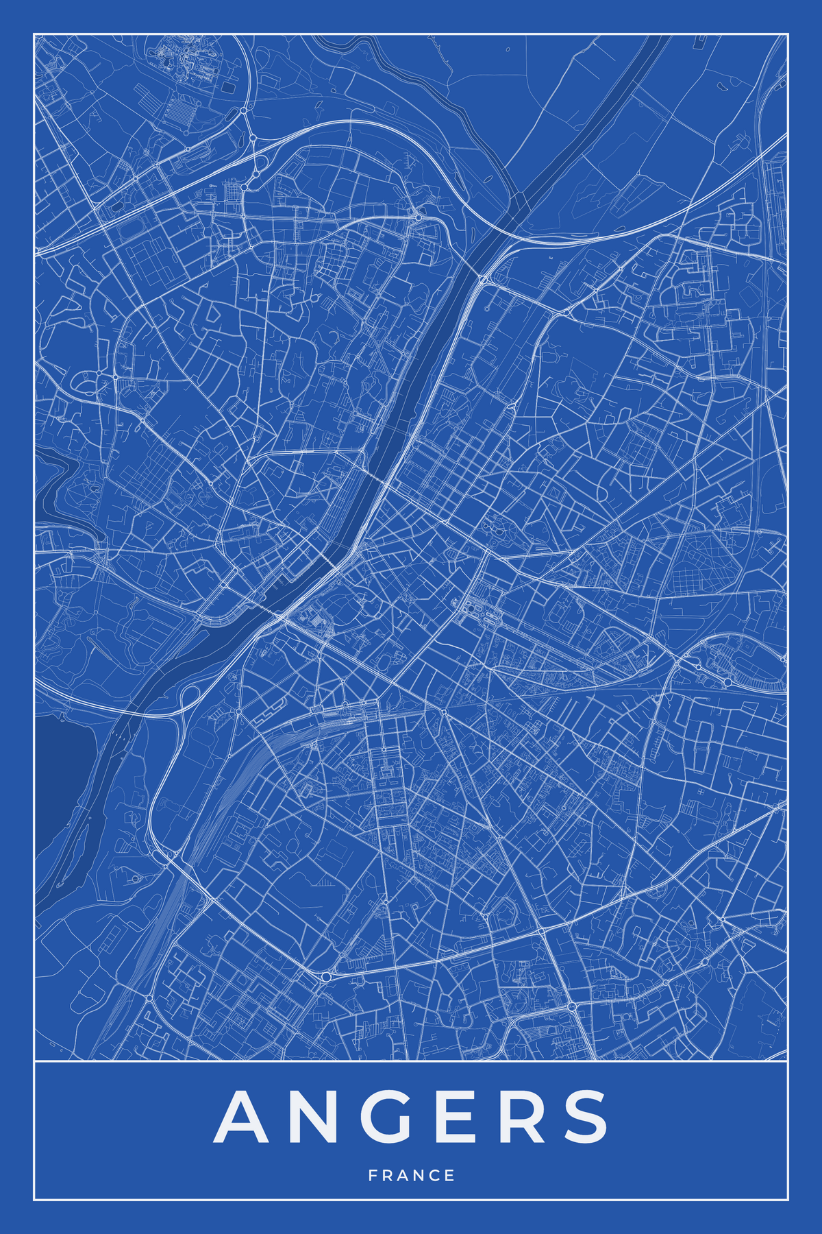 Carte d'Angers bleue - Affiche personnalisée