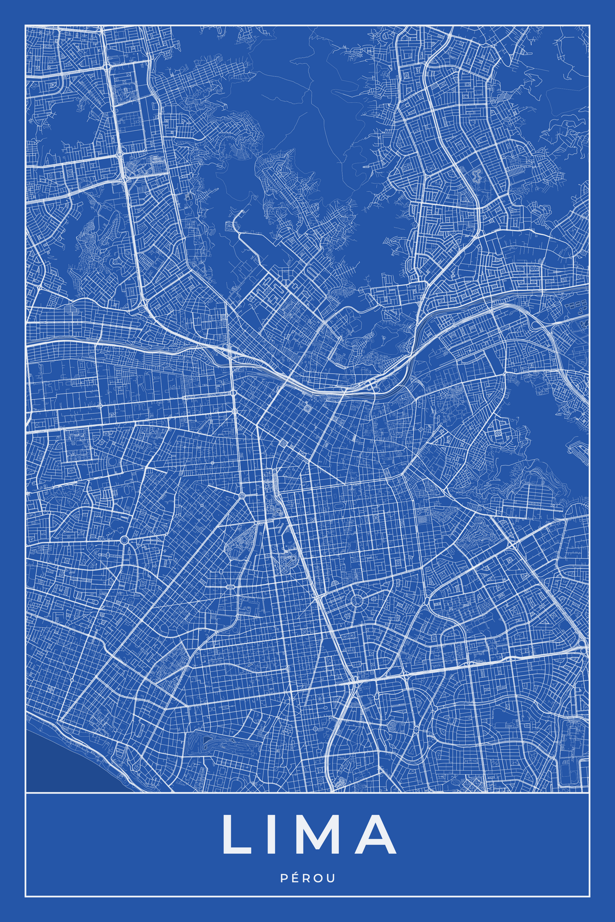 Carte de Lima bleue - Affiche personnalisée