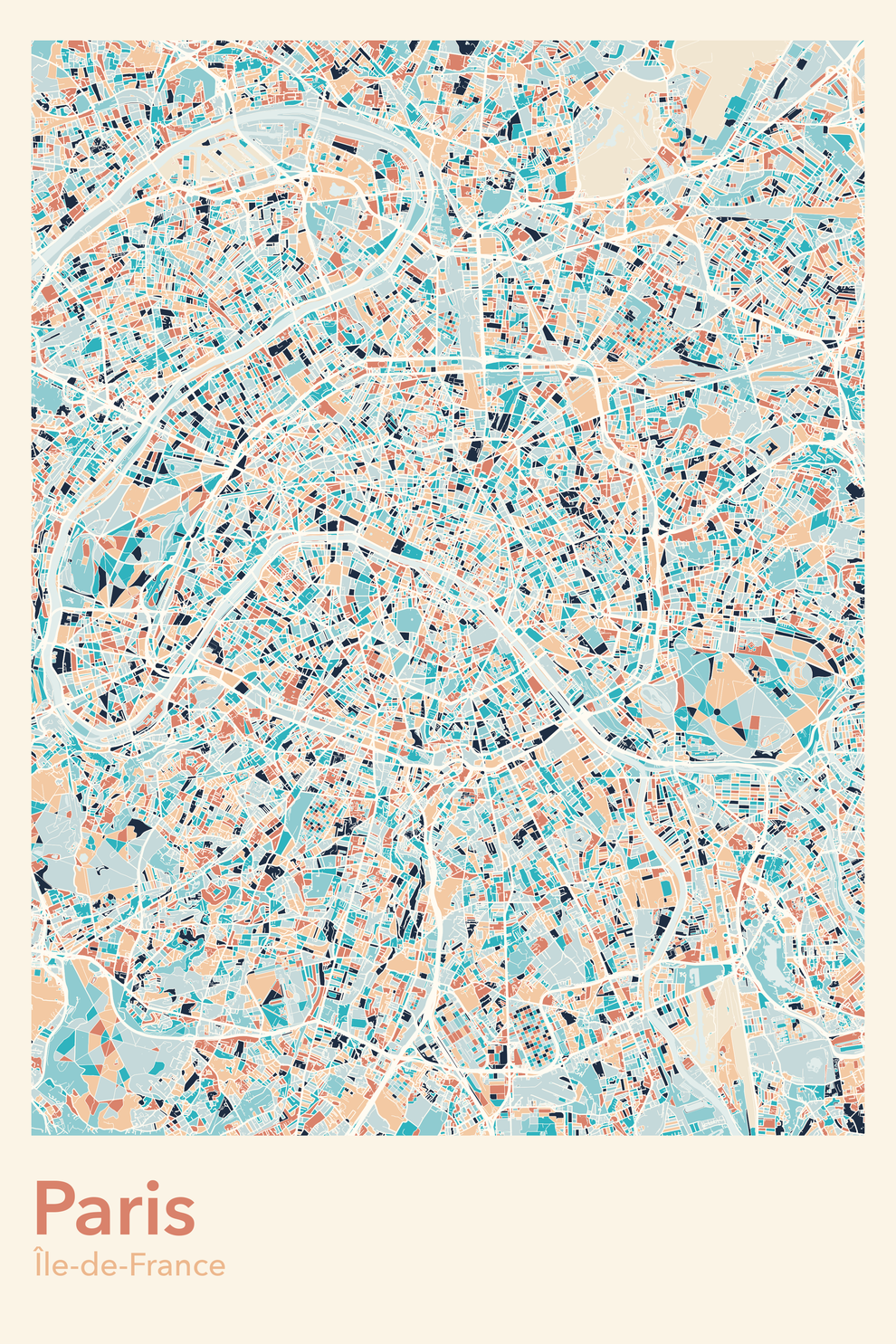Plan de Paris coloré - Carte personnalisée