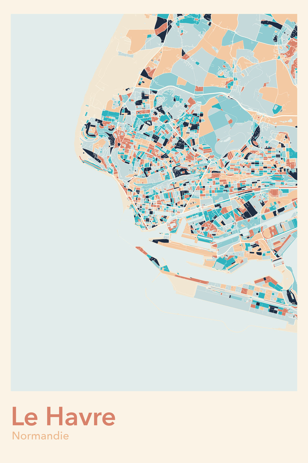Plan du Havre coloré - Carte personnalisée