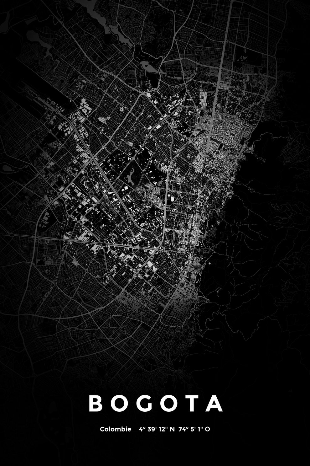 Carte de Bogota nuit - Affiche personnalisée
