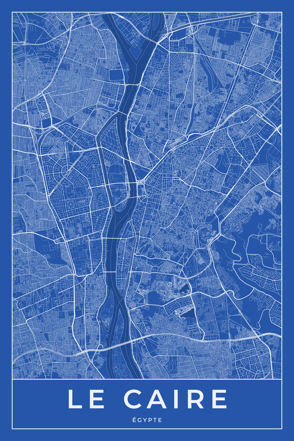 Carte du Caire bleue - Affiche personnalisée