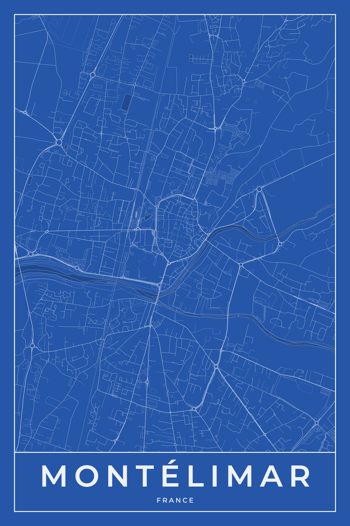Carte de Montélimar bleue - Affiche personnalisée