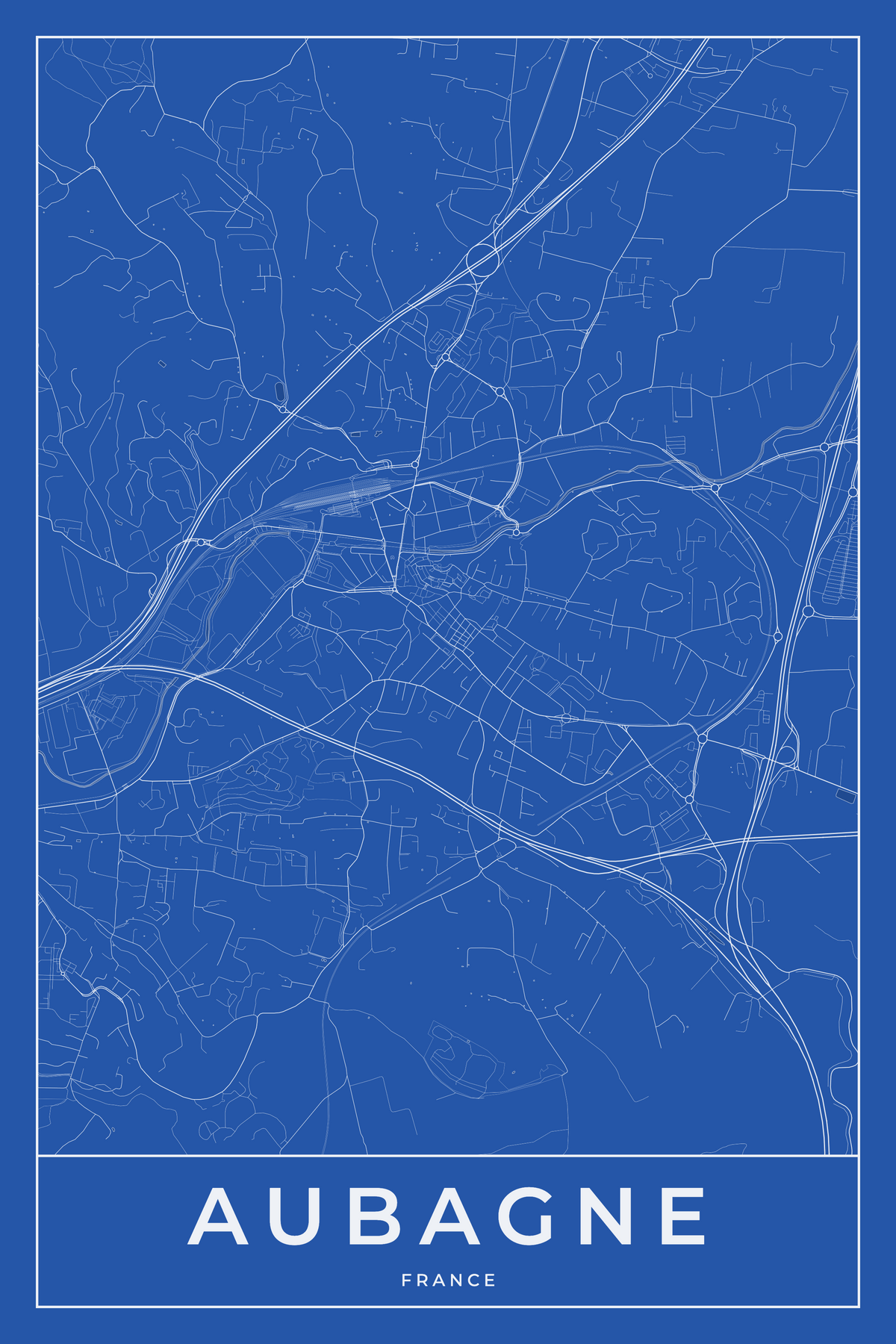 Carte d'Aubagne bleue - Affiche personnalisée