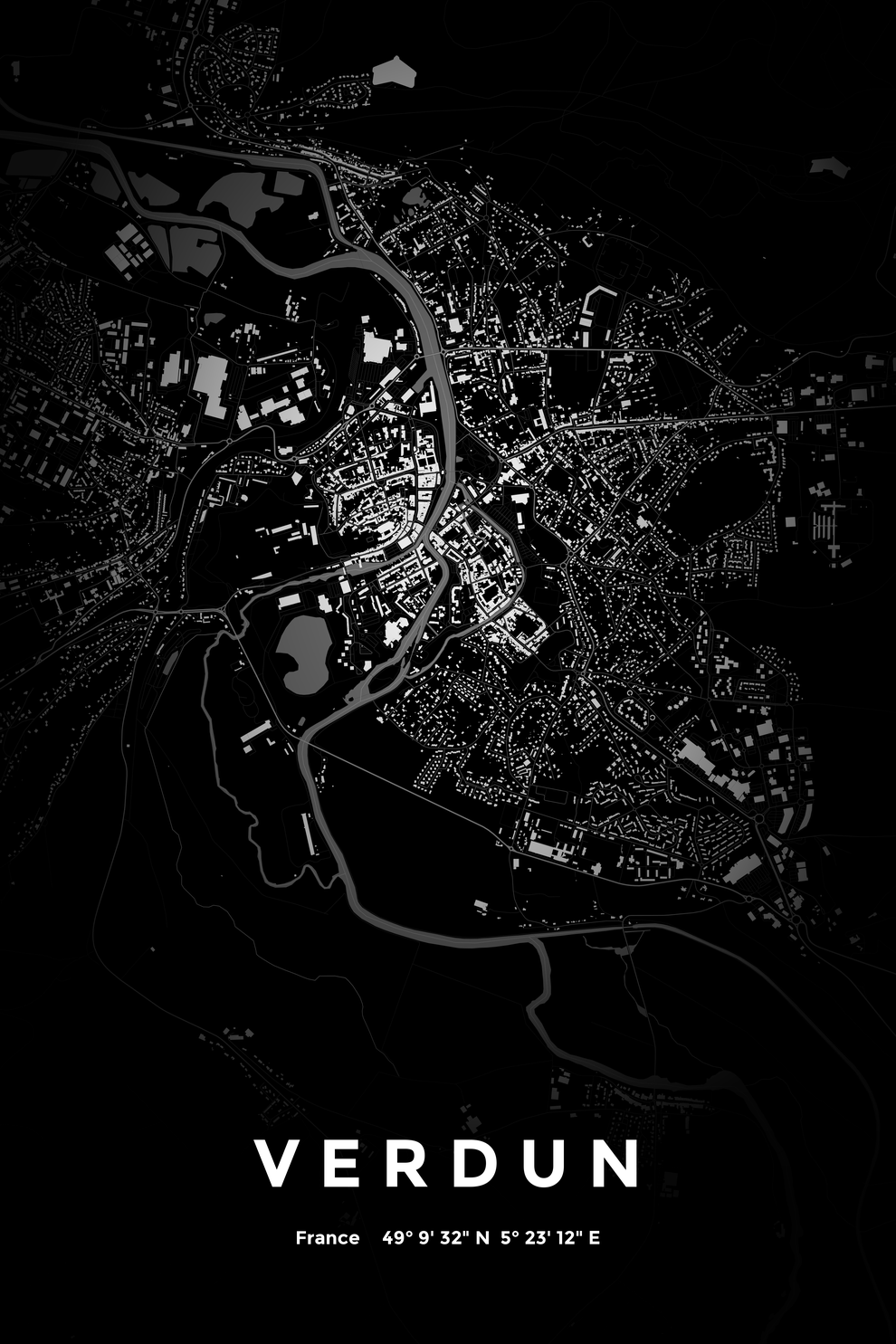 Carte de Verdun nuit - Affiche personnalisée