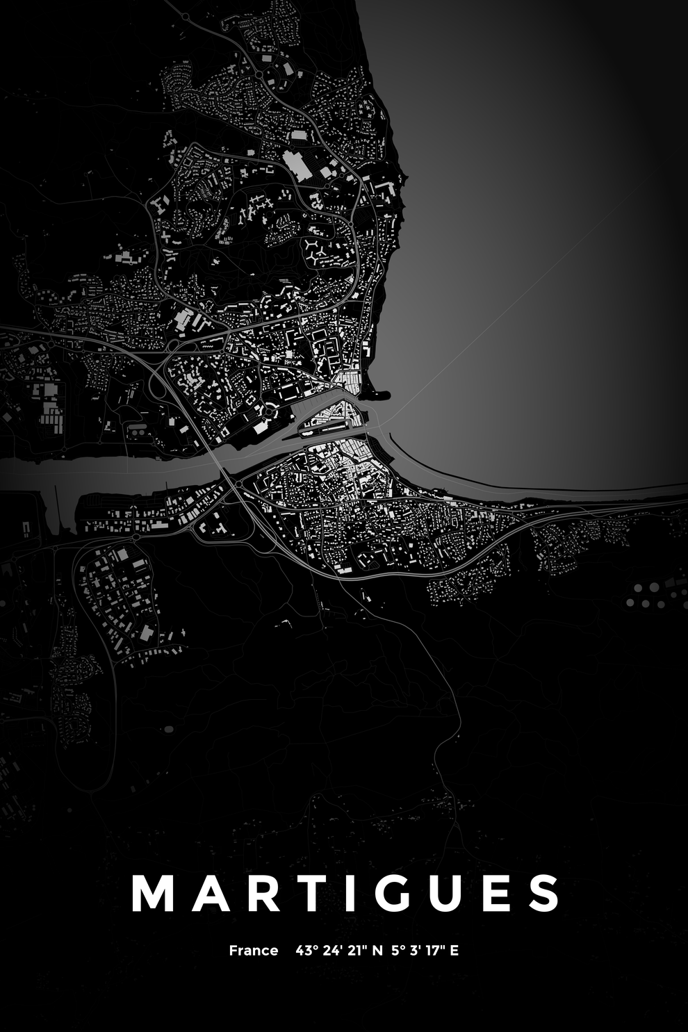Carte de Martigues nuit - Affiche personnalisée