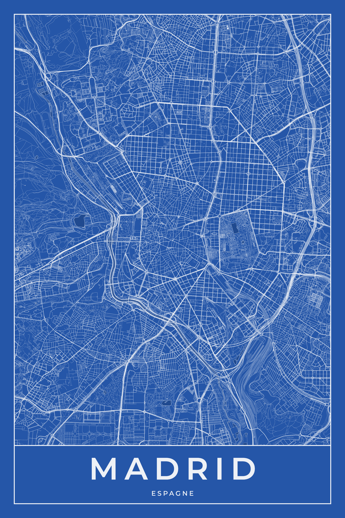Carte de Madrid bleue - Affiche personnalisée