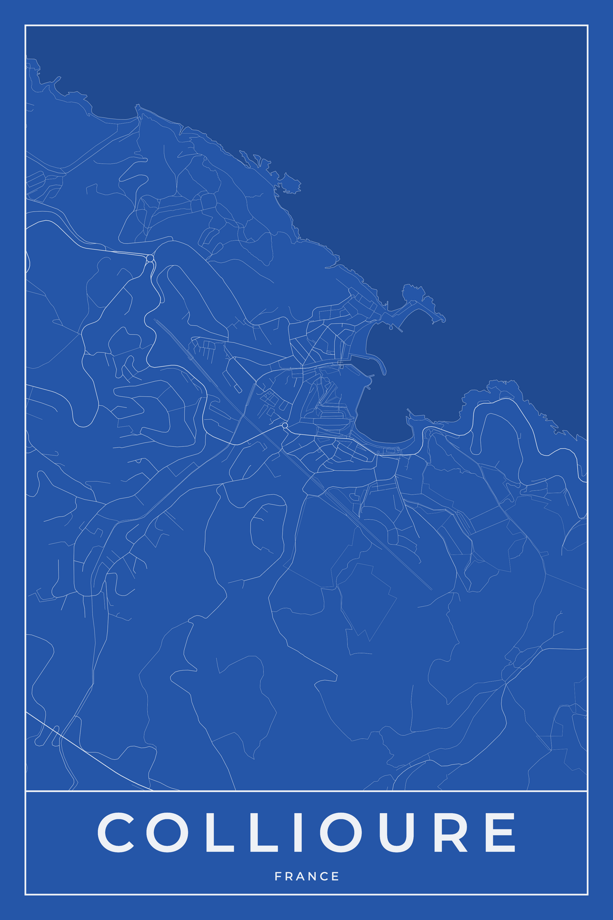Carte de Collioure bleue - Affiche personnalisée