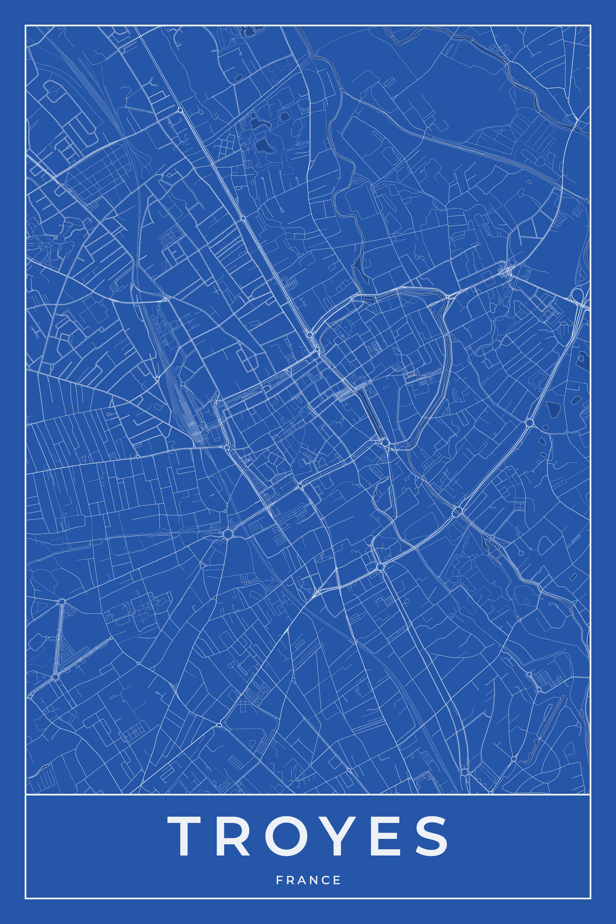Carte de Troyes bleue - Affiche personnalisée