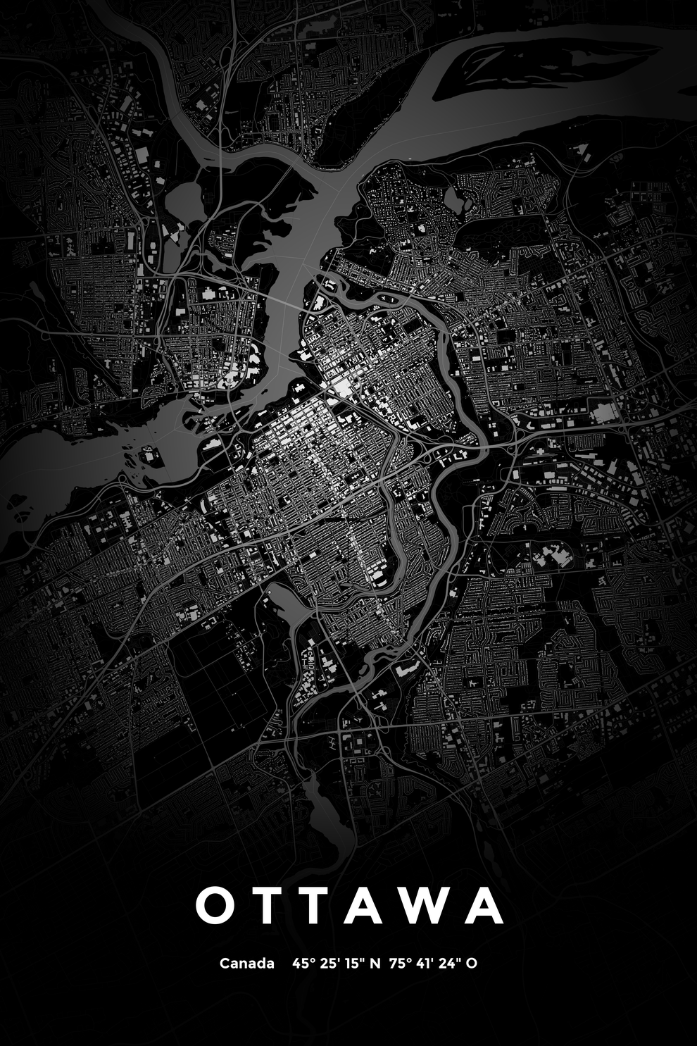 Carte d'Ottawa nuit - Affiche personnalisée