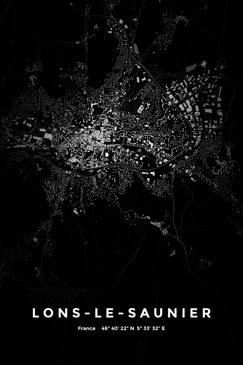 Carte de Lons-le-Saunier nuit - Affiche personnalisée