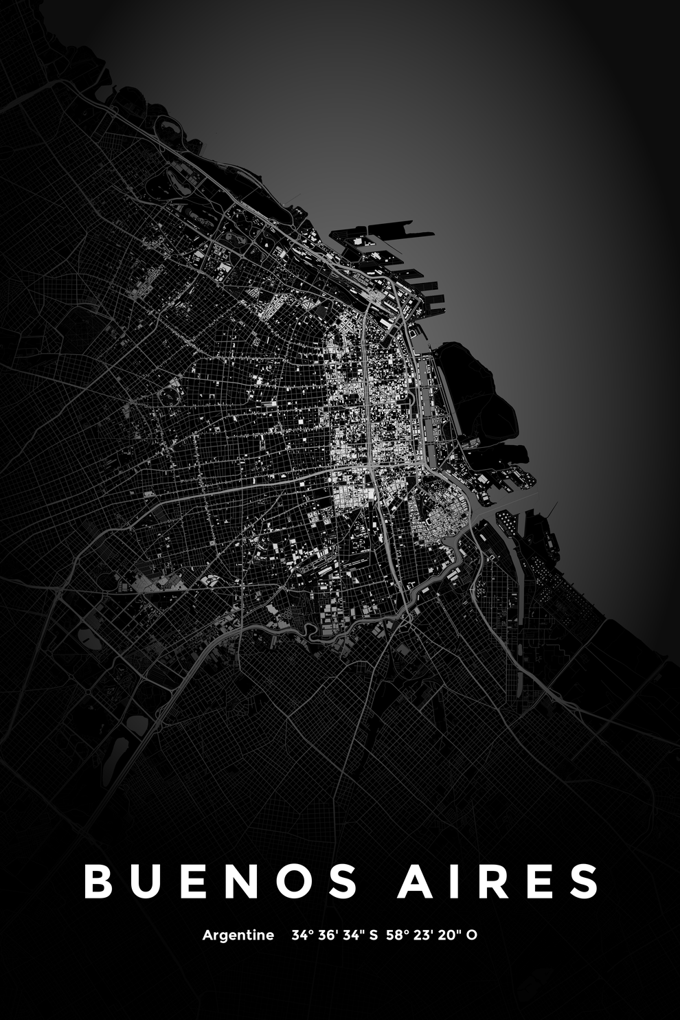 Carte de Buenos Aires nuit - Affiche personnalisée