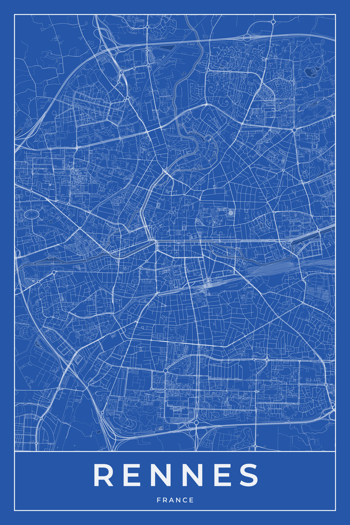 Carte de Rennes bleue - Affiche personnalisée