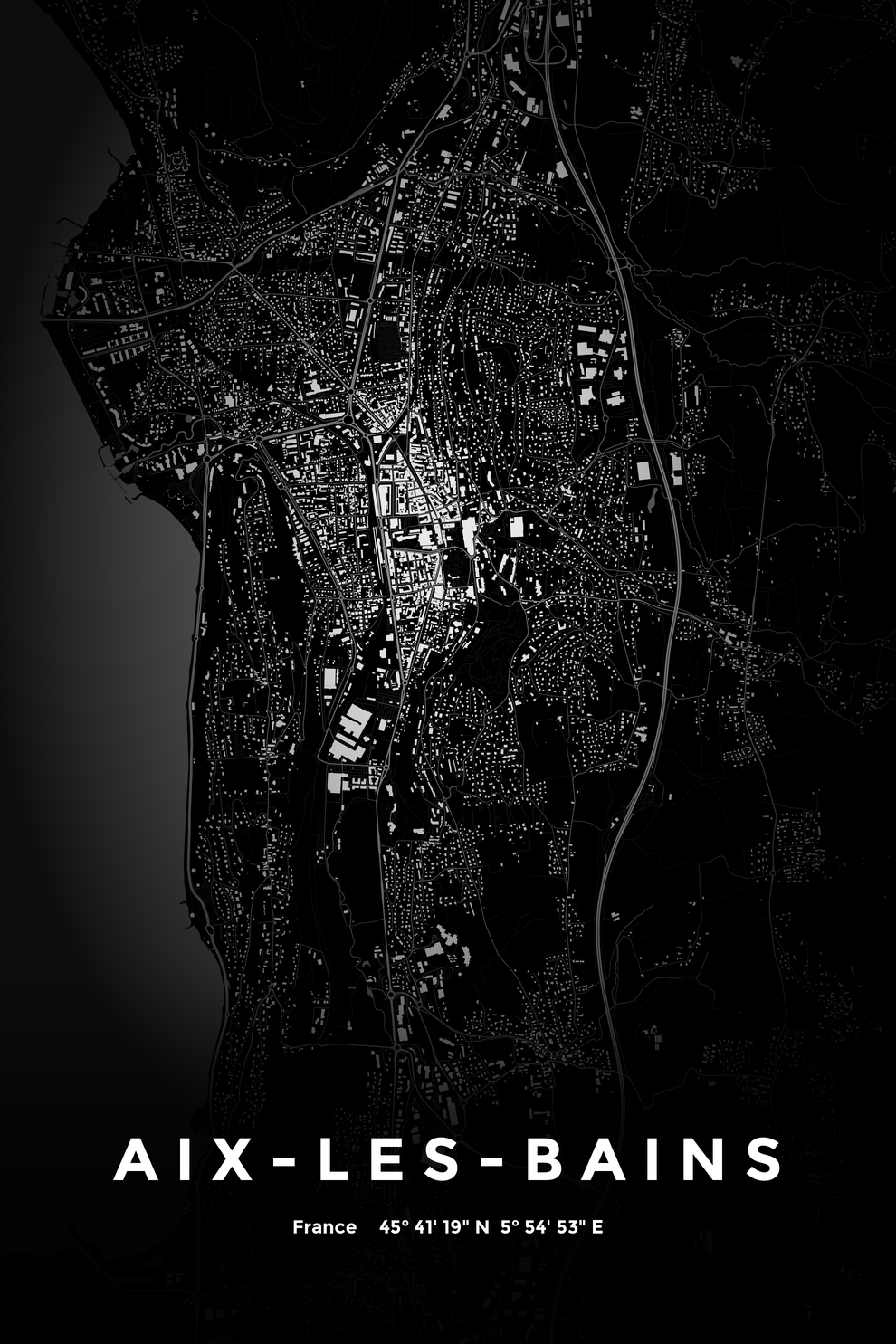 Carte d'Aix-les-Bains nuit - Affiche personnalisée