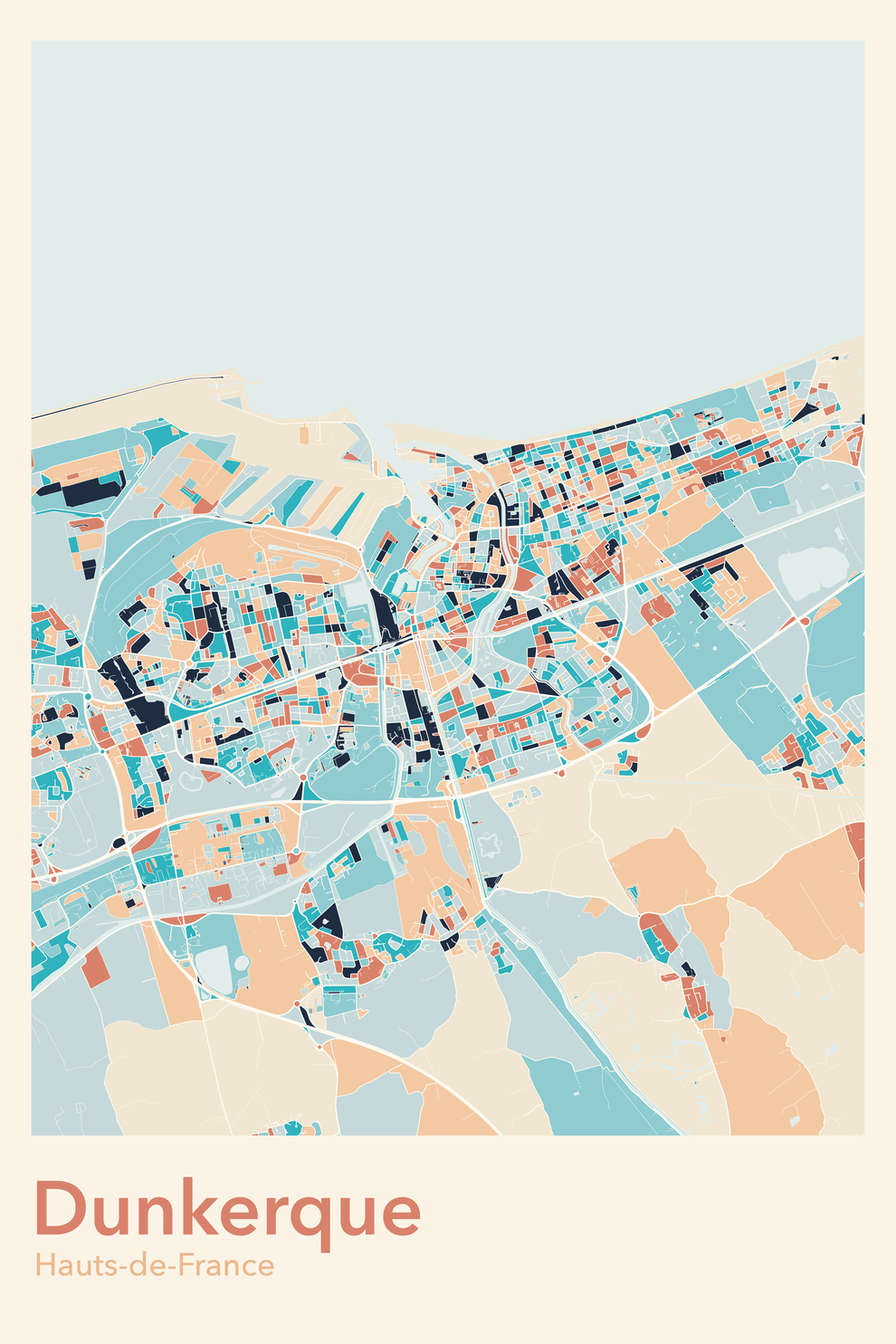 Plan de Dunkerque coloré - Carte personnalisée