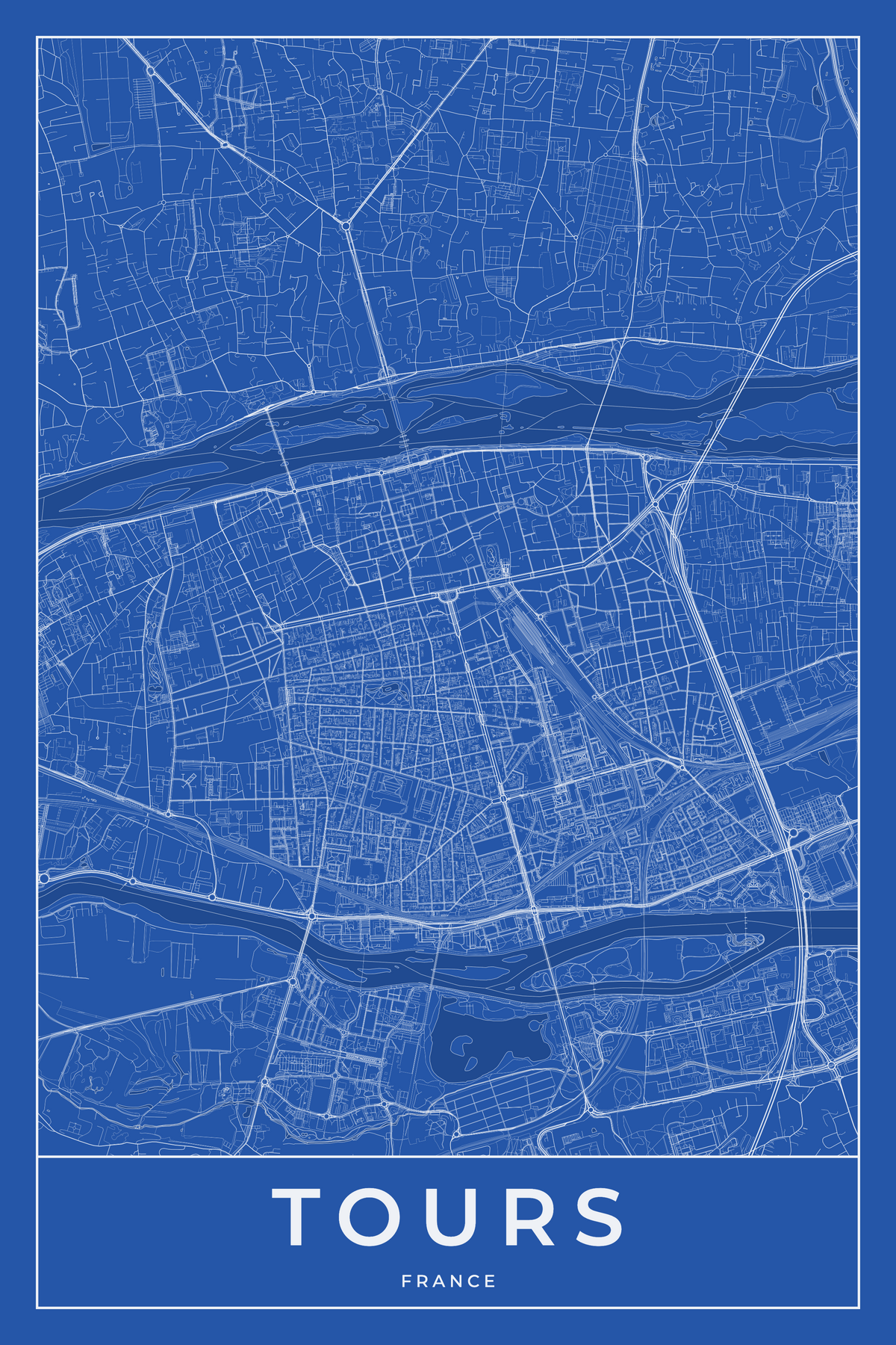 Carte de Tours bleue - Affiche personnalisée