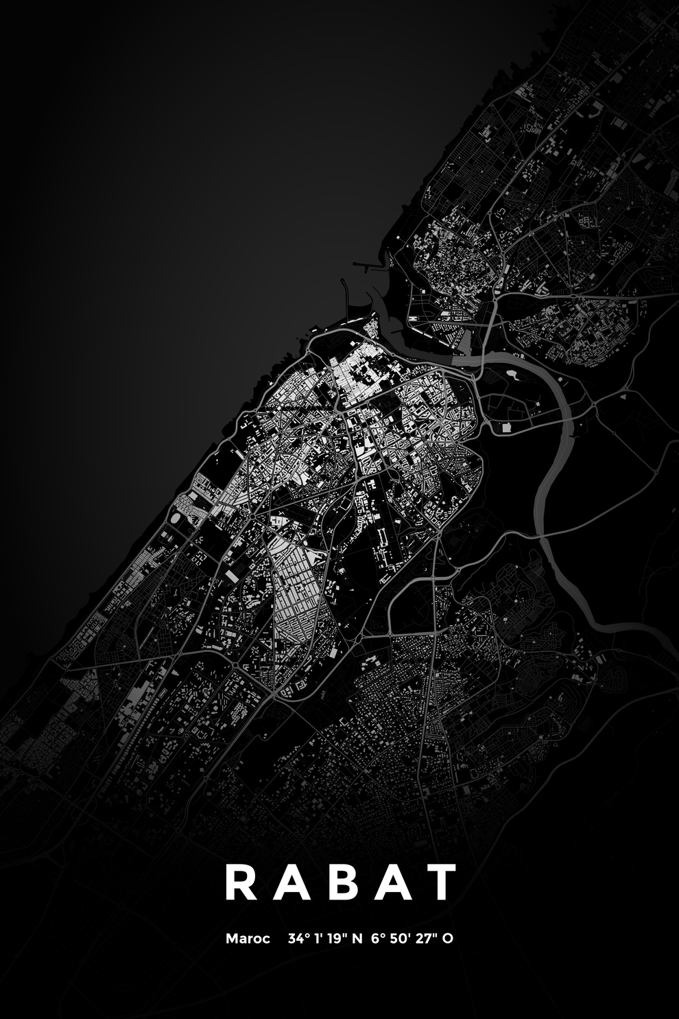 Carte de Rabat nuit - Affiche personnalisée