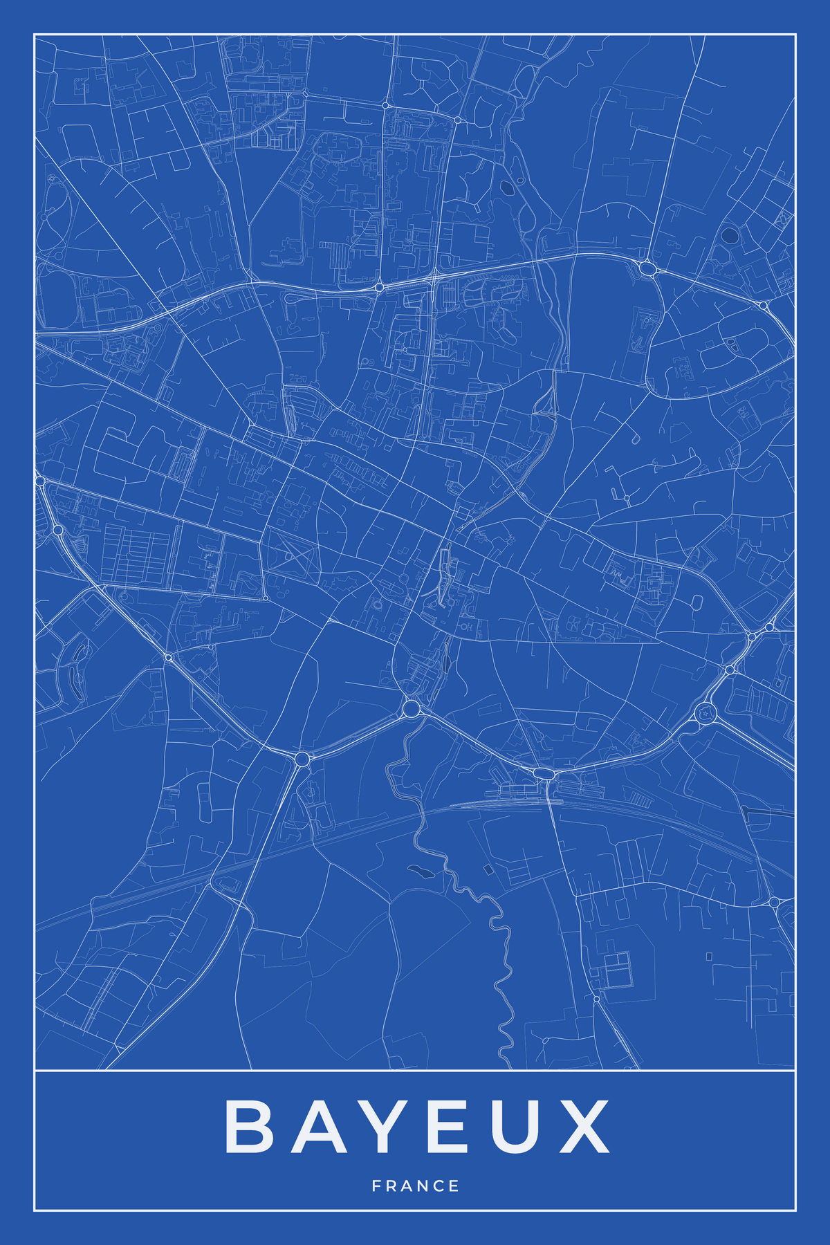 Carte de Bayeux bleue - Affiche personnalisée