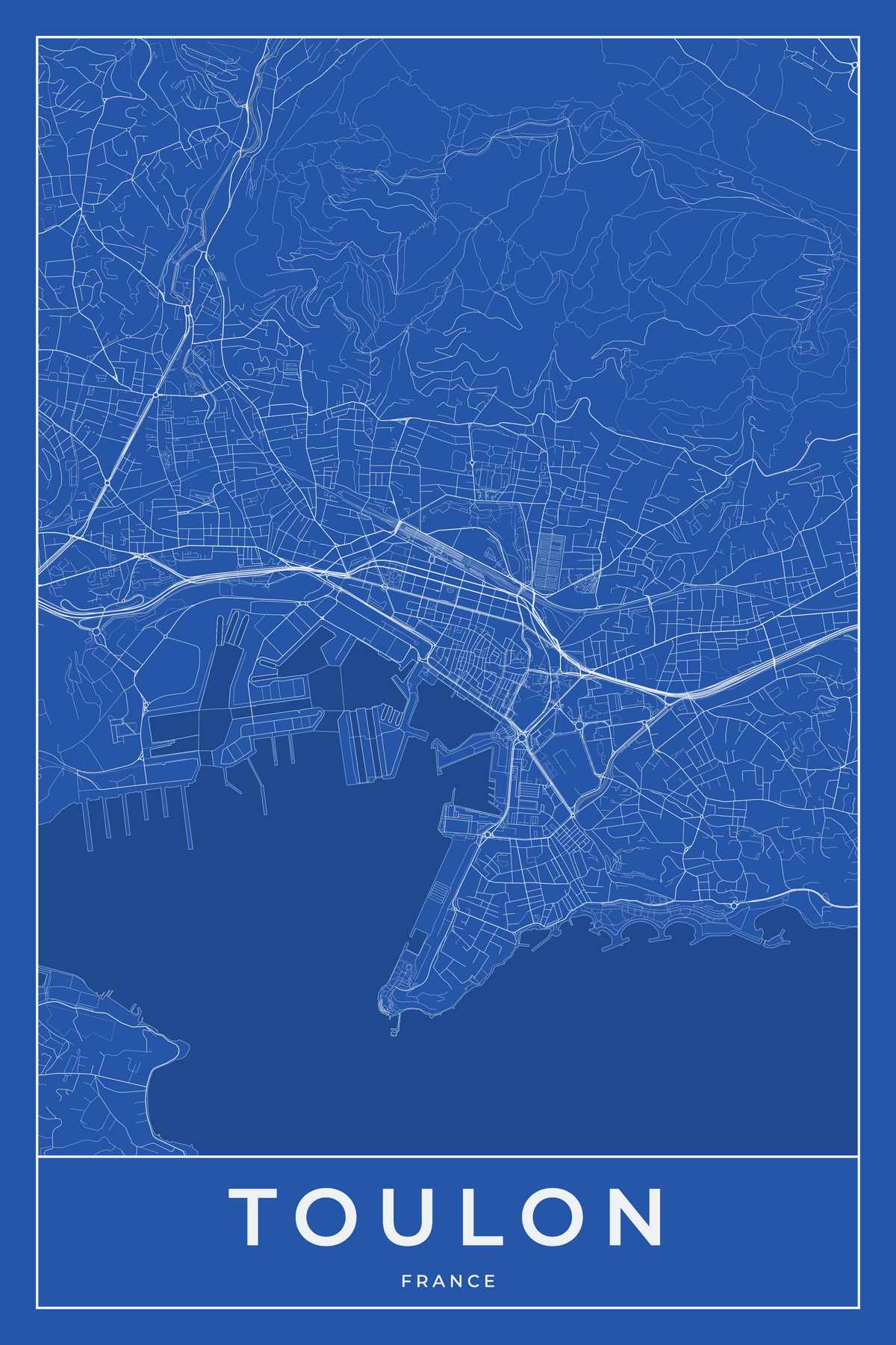 Carte de Toulon bleue - Affiche personnalisée