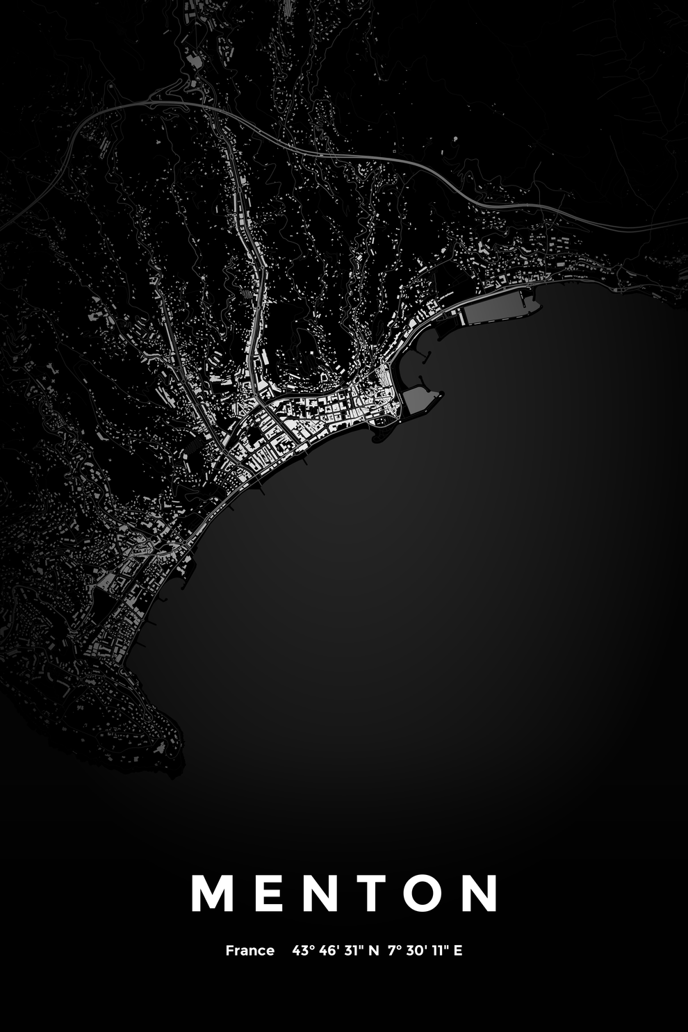 Carte de Menton nuit - Affiche personnalisée