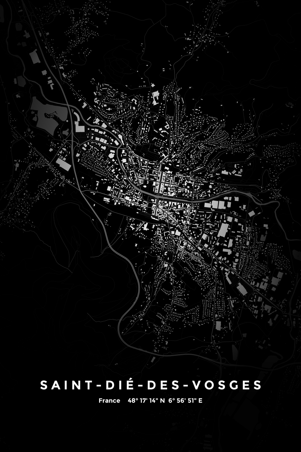 Carte de Saint-Dié-des-Vosges nuit - Affiche personnalisée