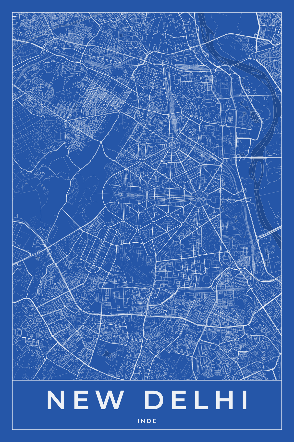 Carte de New Delhi bleue - Affiche personnalisée