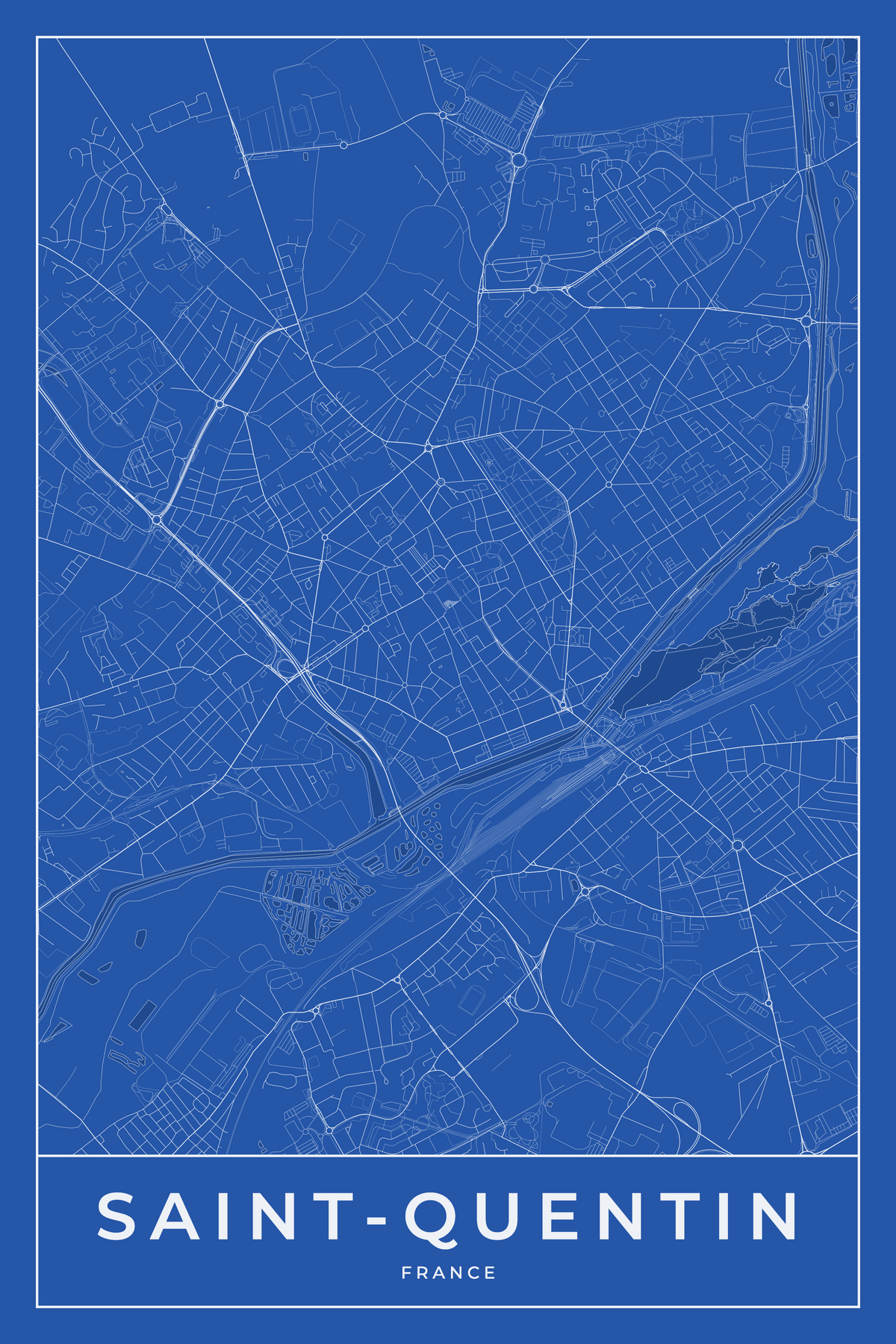 Carte de Saint-Quentin bleue - Affiche personnalisée