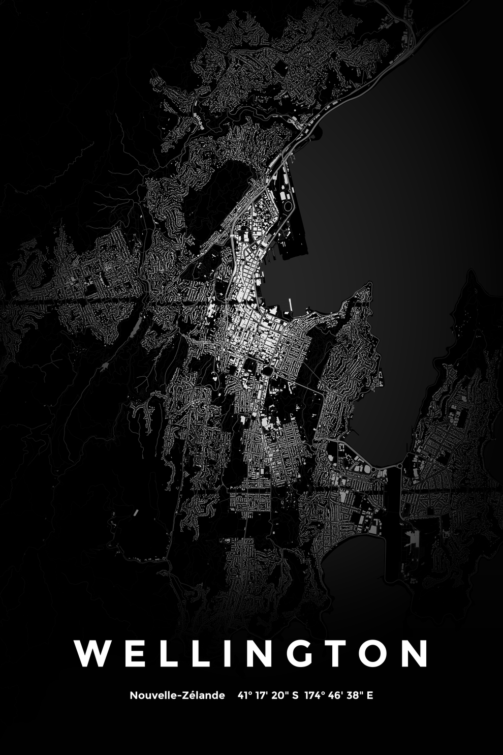 Carte de Wellington nuit - Affiche personnalisée